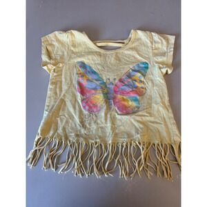 Real Love Girls Yellow Butterfly Graphic Fringe Tee Shirt Size 6X